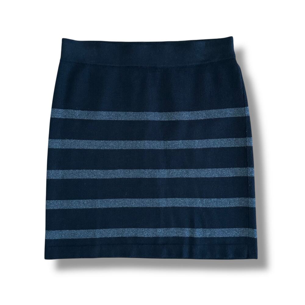 LOFT Black Gray Striped Knit Pencil Skirt XS Classic‎ Sweater Skirt